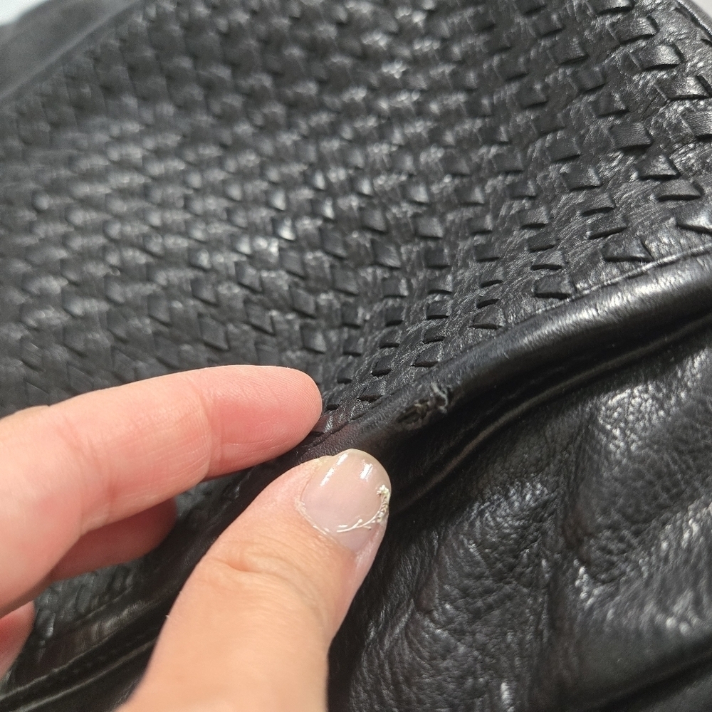 Estalon black genuine leather crossbody purse bag woven weather detail - Picture 11 of 11